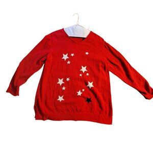Coldwater creek red cotton sweater white stars size PL